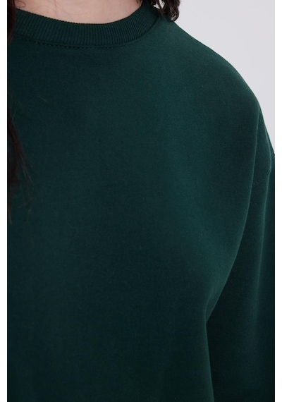 Tudors Kadın Oversize Geniş Kesim Pamuklu Bisiklet Yaka Yeşil Sweatshirt-39930 Yeşil