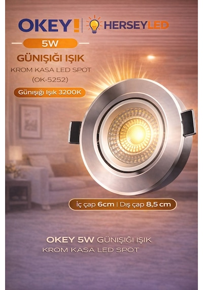 Okey 5w Günışığı Krom Kasa Led Spot Gün Işığı
