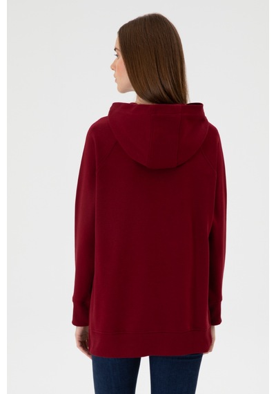 U.S. Polo Assn. Kadın Bordo Yırtmaçlı Kapüşonlu Sweatshırt 50313611-VR014