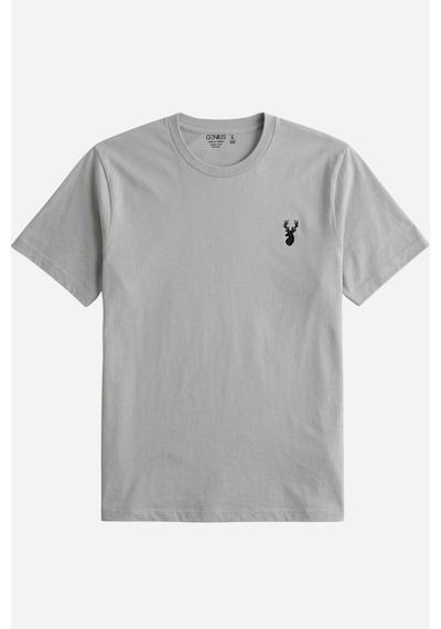 Genius Store Erkek Siyah Tişört %100 Pamuk Süprem Basic Tişört Bisiklet Yaka Nakışlı T-shirt Erkek-nakışlı Gri