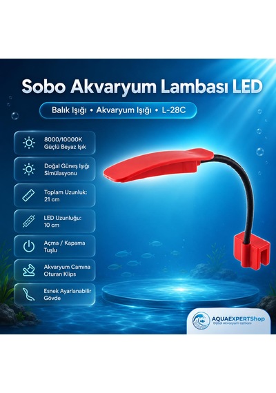 Sobo Akvaryum Lambası Led - Balık Işığı - Akvaryum Işığı - Açma Kapama Tuşlu - Kırmızı - 28 Cm - L-28c