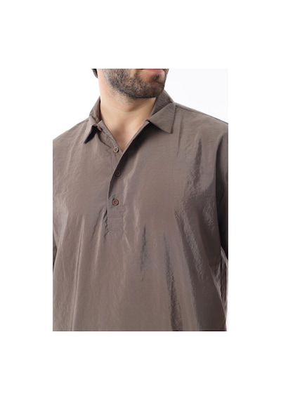 Madmext Kahverengi Oversize Rahat Kesim Kısa Kollu Gömlek 6744 Kahverengi