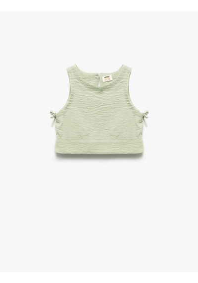 Koton Bisiklet Yaka Dokulu Kolsuz Crop Bluz Yeşil 5skg60140aw Yeşil
