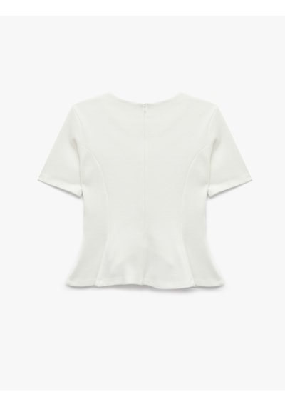 Koton Slim Fit Bisiklet Yaka Kısa Kollu Peplum Bluz Ekru 7wak50091ek