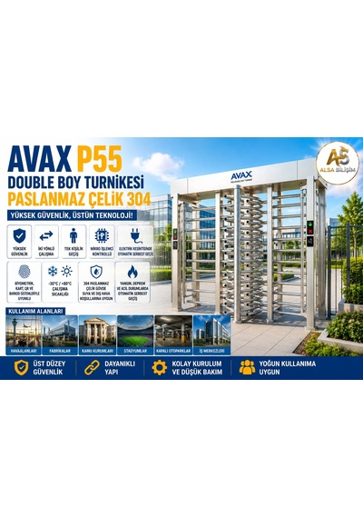 Avax P55 Double Boy Turnikesi 304 Paslanmaz Çelik Çift Geçişli Yüksek Güvenlik Turnikesi