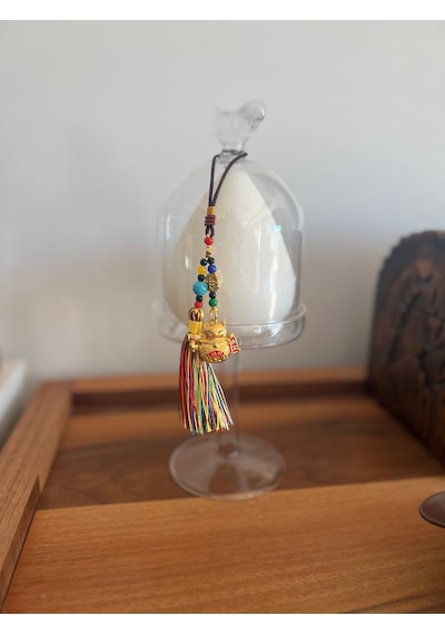 Feng Shui Bereket Ve Şans Kedisi Asılabilir Dekor /maneki Neko Gold Püsküllü Araba Aynası Süsü 1 Adet