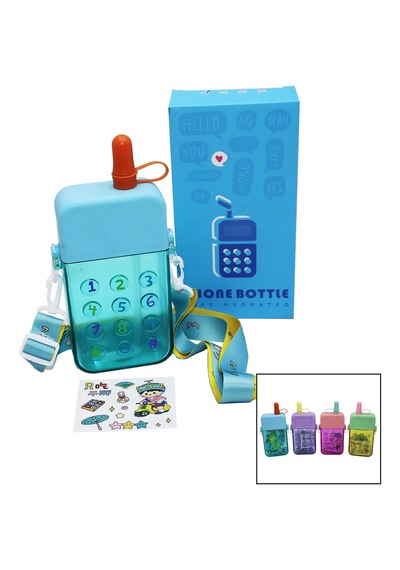 Telefon Modeli Renkli Mika Kristal Suluk Matara Pipetli - Vidalı Kapak - Askılı 300ml Çok Renkli