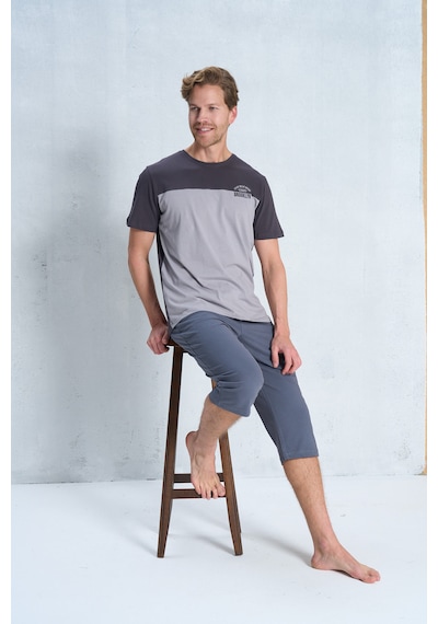 Over Sleep By Poleren Erkek Pijama Takımı Kapri & Bermuda Kısa Kol Gri