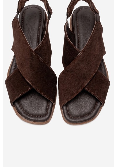 Luvishoes 706 Kahverengi Süet Hakiki Deri Kadın Sandalet Kahverengi