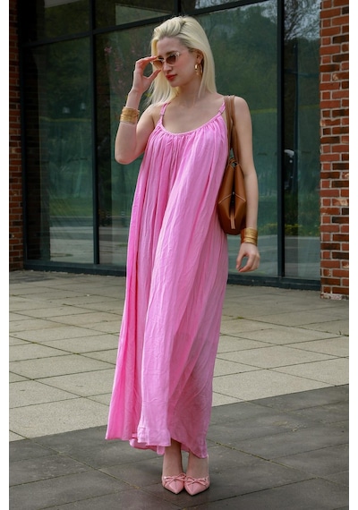 Madmext Pembe Halter Yaka Askılı Uzun Basic Kadın Elbise Mg2163 Pembe
