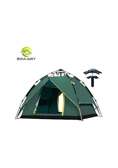 And Outdoor Çift Katman 4 Kişilik Otomatik Kamp Çadırı Koyu Yeşil