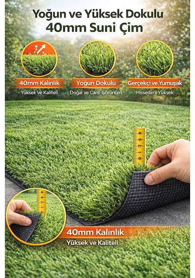 40mm Dekoratif Çim Halı Ultra Doğal Görünüm & Maksimum Konfor 200 x 250