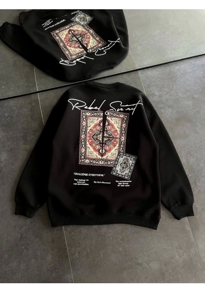 Modi Green Baskılı Erkek Günlük Stil Siyah Bisiklet Yaka Sweatshirt 2XL
