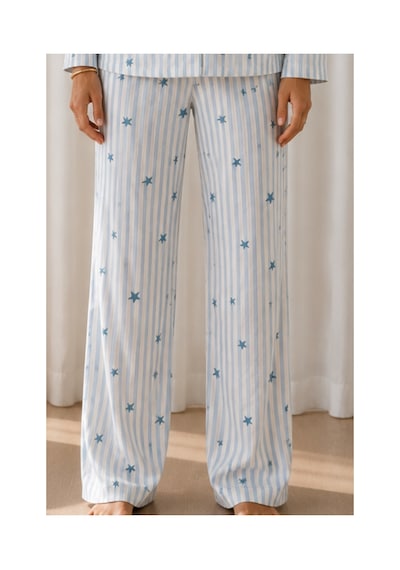 Fit Women Kadın Desenli Basic Kış Mavi Pijama Takımı