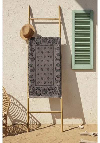 Antrasit Retro %100 Pamuklu Plaj Havlusu 70x140 Cm