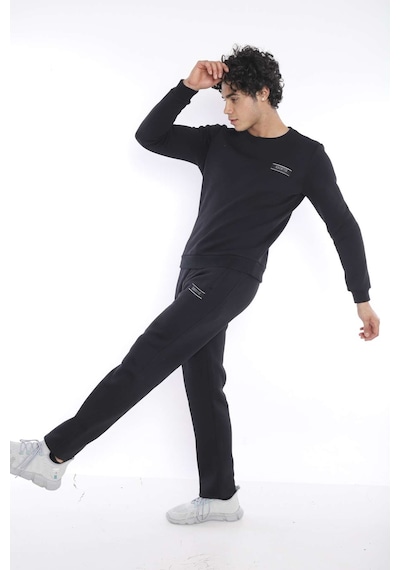 Escetic Erkek Spor Siyah Kışlık Sweatshirt Takım, 3 İplik (İçi Şardonlu)