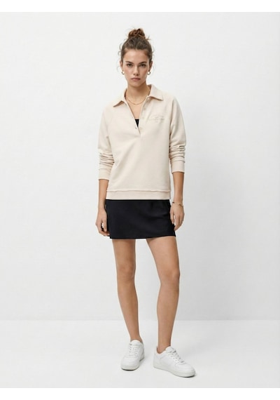 LTB Polo Yaka Düğmeli Bej Sweatshırt Karışık