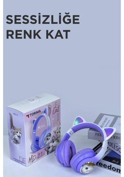 Hd11 Mor Sevimli Kedi Karikatür Kulak Led Işıklı 5.3 Bluetooth Kulak Üstü Kulaklık