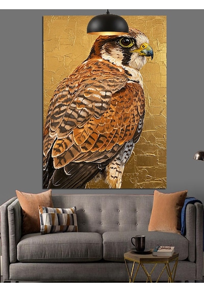 Yırtıcı Şahin Kuş Kahverengi Tüyler Dekoratif Kanvas - Mdf Ahşap Tablo