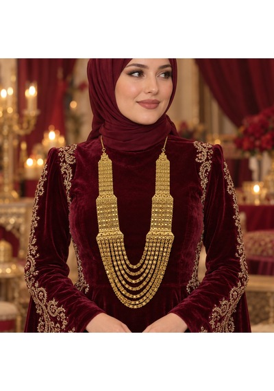 Kadın Gold Renk 8 Sıralı Madonna Kolye Urfa Akıtması Düğün Ve Kına Gerdanlığı Renkli