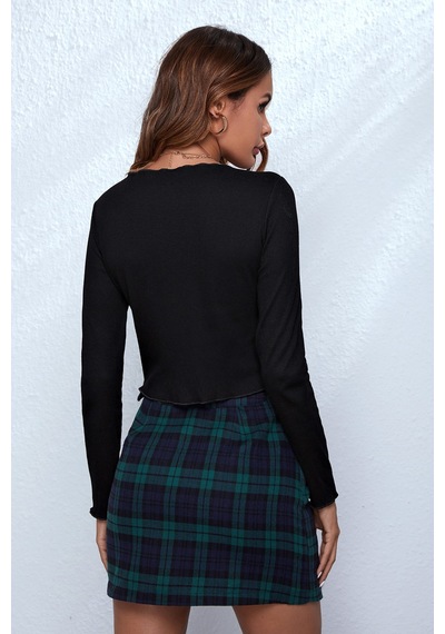 Fantezia Night Kadın Beyaz Uzun Kollu Önden Bağlama Detaylı Crop Top Bluz siyah