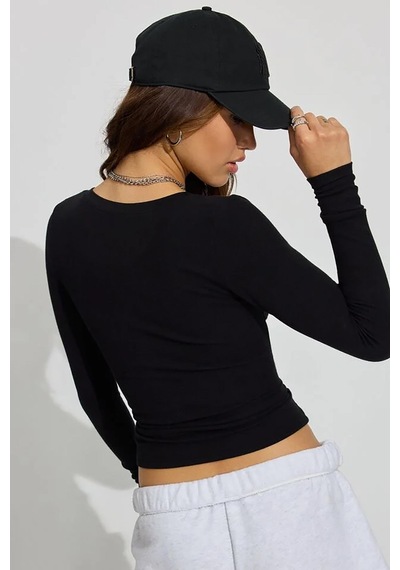 Madmext Siyah V Yaka Uzun Kollu Kaşkorse Body Mg2192 Siyah