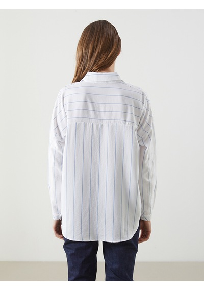 Lcwaıkıkı Classic Mavi Çizgili Oversize Kadın Gömlek