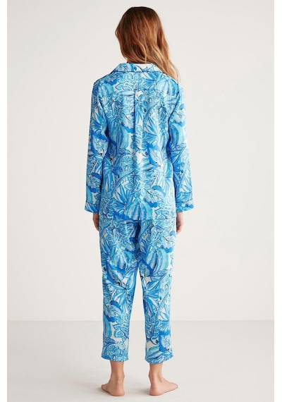 Penye Mood Kadın Uzun Kol Önden Düğmeli Mavi Pijama Takım C4t3n6o9 001
