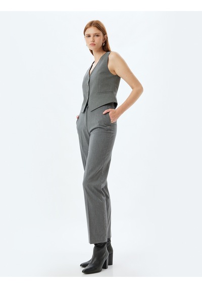 Koton Blazer Yelek Düğmeli V Yaka Slim Fit Gri 5wak20042uw Gri