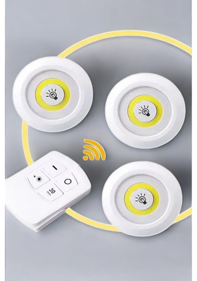Led Lamba 3'lü Uzaktan Kumandalı Yapışkanlı Beyaz Işık Diğer