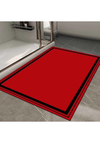 Dijital Kaymaz Yıkanabilir Banyo Mutfak Salon Paspas Halısı Trend Modern Al4007 Kırmızı