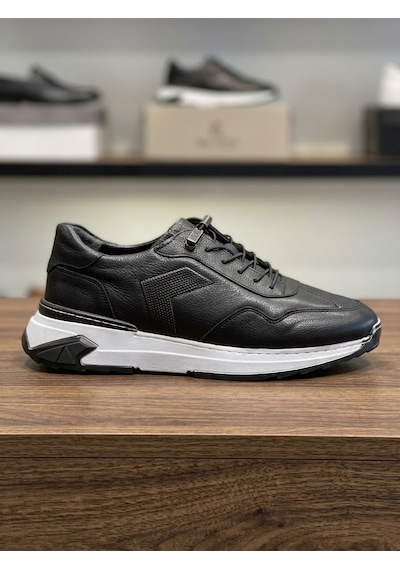 Slope 1474 Siyah Hakiki Deri Bağcıksız Günlük Erkek Sneaker Ayakkabı