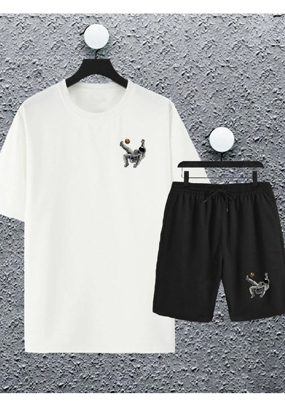 Adrift Macklin Unisex Kadın Erkek Astronot Futbolcu Baskılı Oversize Tshirt Ve Şort Eşofman Takımı M Beyaz