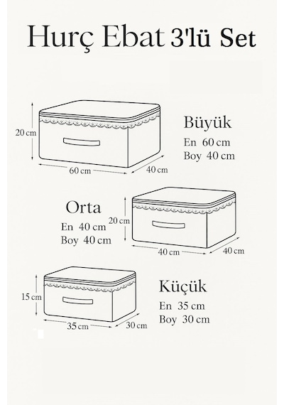 Nergis Kadife3'lü 60x40/40x40/30x35 Dantelli Hurç Seti Çeyizlik Nişan Düğün Gelin Damat Bohçası Diğer