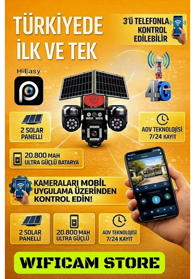 4 Kameralı 3ü Motorlu 4g Solar Kamera Hieasy Yazılım
