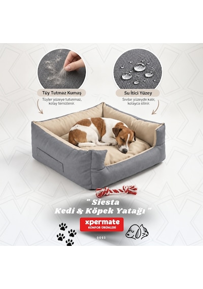 Xpermate Kedi Yatağı ve Köpek Yatağı 55 x 60 x 23 CM Fermuarlı Evcil Hayvan Yatağı Yuvi Siesta
