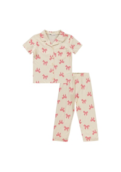 Civil Girls Fiyonk Desenli 10-13 Yaş Pijama Takımı - Fil Dişi