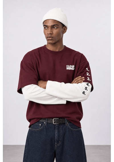 Respire Erkek Double Sleeve Oversize Sweatshirt Bordo