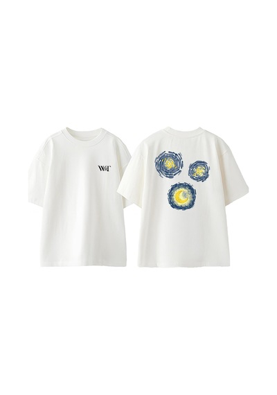 Thewert Van Gogh 6 Tasarım Sırt Baskılı Pamuk Beyaz Oversize T-shirt
