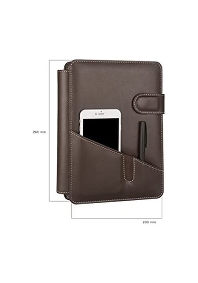 5292 Ajanda Tarihsiz Çizgili Deri Telefon Kılıflı 4 Halka Mekanizmalı Hesap Makineli Organizer Kahverengi Genel