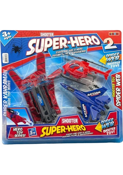 Spiderman Örümcek Adam Vantuz Fırlatan Eldiven Ve Savaş Uçağı+helikopter Süper Hero Oyuncak