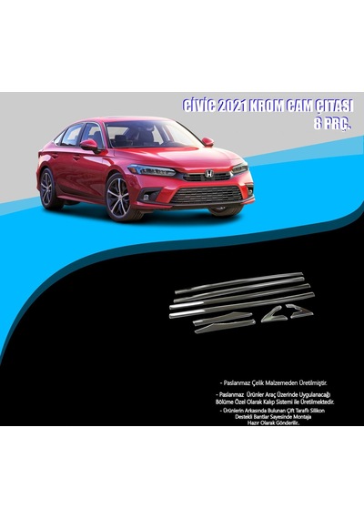 Honda Civic 2021 Model Krom Cam Çerçevesi 8 Parça Fe1 2022+