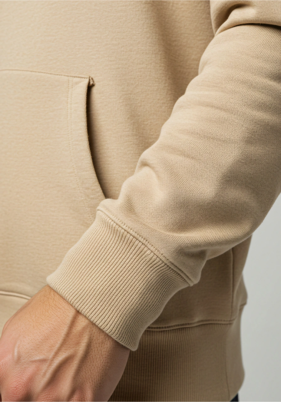 Erkek Oversize %100 Pamuk Yüksek Kalite Erkek Kapüşonlu Sweatshirt Bej