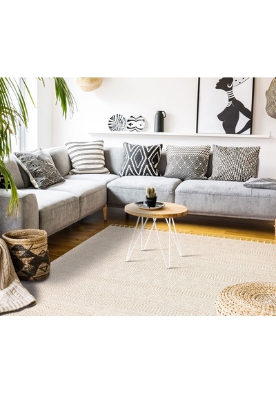 Loft Lf01 Düz Örgü Desenli Krem Modern Salon Halısı Hav Toz Vermez Bej