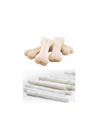 Naturel Sütlü Pres Beyaz Kemik Köpek Çiğneme Kemiği 4'lü 7,5cm V