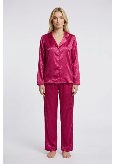 Rosé Heart Saten Pijama Takımı Pembe