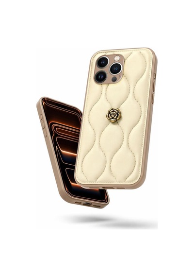 Apple İphone 14 Pro Max Uyumlu Kılıf Zebana Camellia Deri Kılıf Bej