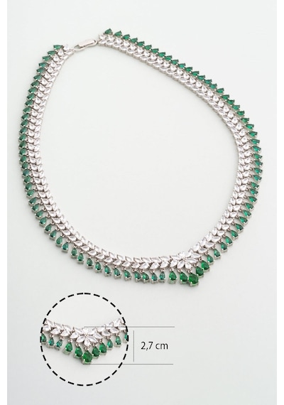 So Chic Elenora 18 Ayar Beyaz Alltın Kaplama 42 Cm Gümüş Zümrüt Renkli Gerdanlık Beyaz
