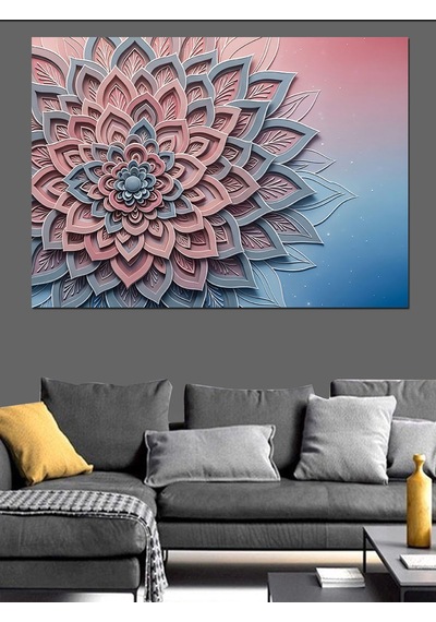 Pembe Örgü Mandala Deseni Dekoratif Kanvas - Mdf Ahşap Tablo