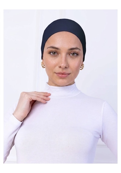Alivascarf Kaymayan Silikonlu Bandana Bone Siyah - Kadın Tesettür Dikişsiz Kaymaz Geçme - Sportif Saç Bandı Lacivert